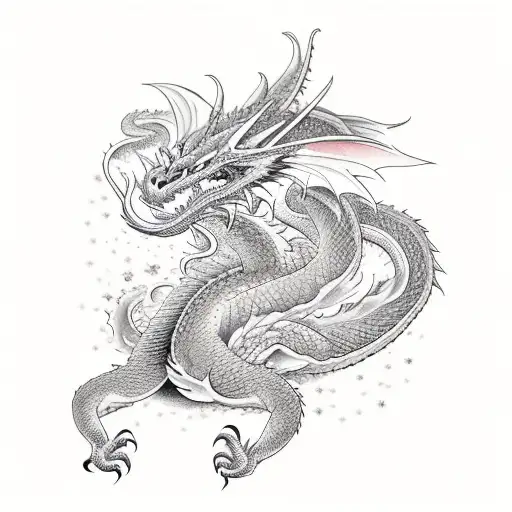 A majestic dragon intertwined with paintbrushes and pencils tattoo design idea