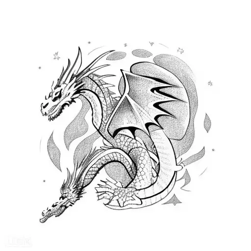 A majestic dragon intertwined with paintbrushes and pencils tattoo design idea