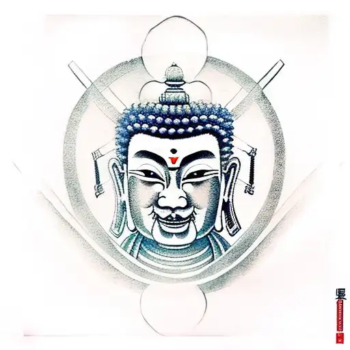 A samurai Buddha wielding a paintbrush instead of a sword tattoo design idea