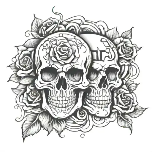 skull roses watch hate love tattoo design idea