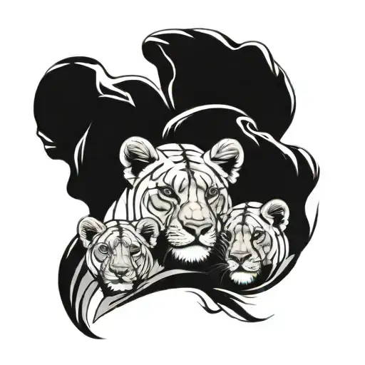 lioness with 2 female cubs tattoo design idea