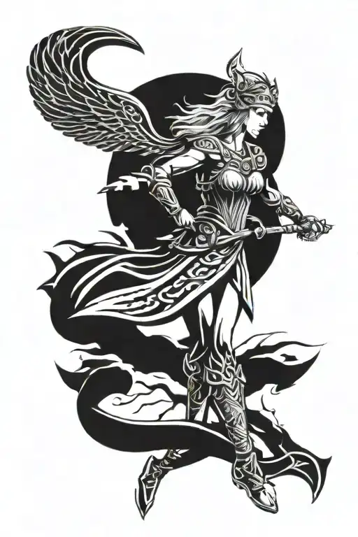 Nordic Valkyrie woman tattoo design idea