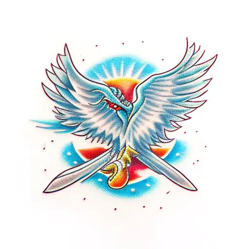pheonix flying in front of sun tattoo design idea