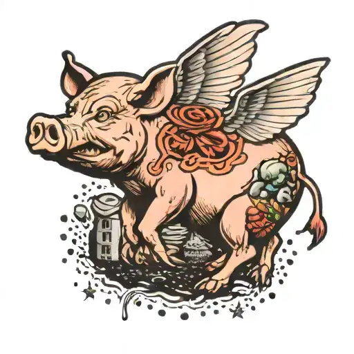 pig being abducted by aliens tattoo design idea