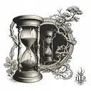hourglass infront of old tall tree intertwined tattoo design idea