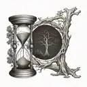 hourglass infront of old tall tree intertwined tattoo design idea