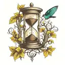 hourglass infront of a tree growing tattoo design idea