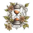 hourglass infront of a tree growing tattoo design idea