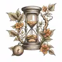 hourglass infront of a tree growing tattoo design idea