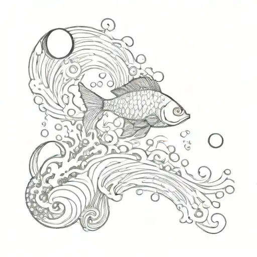 combination of coral pearls, waves, fish, and moon. tattoo design idea