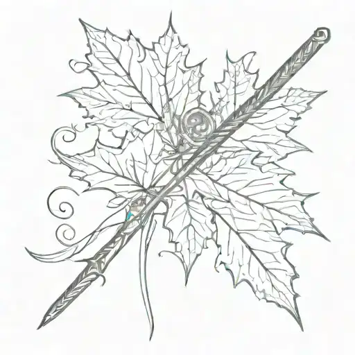maple leaf, swirls and a katana. subtle combination. tattoo design idea