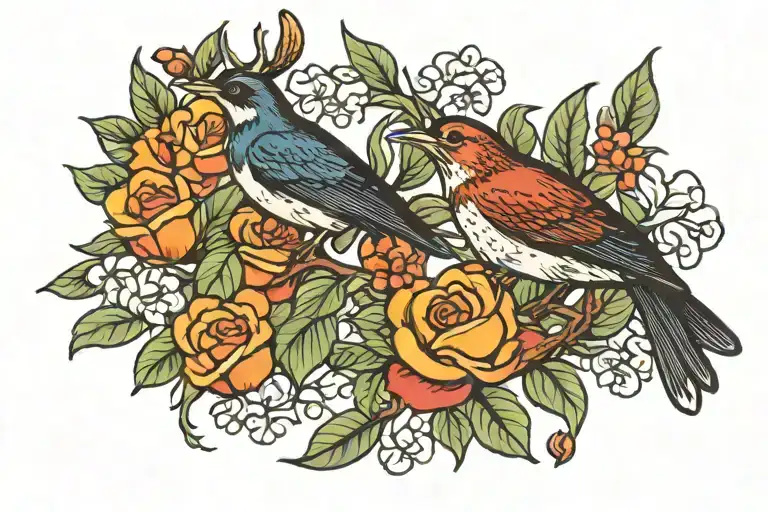 stag and swallow bird tattoo design idea