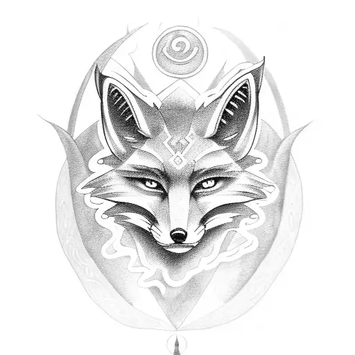fox demon with alchemy symbols  tattoo design idea