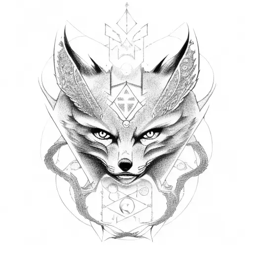 fox demon with alchemy symbols  tattoo design idea