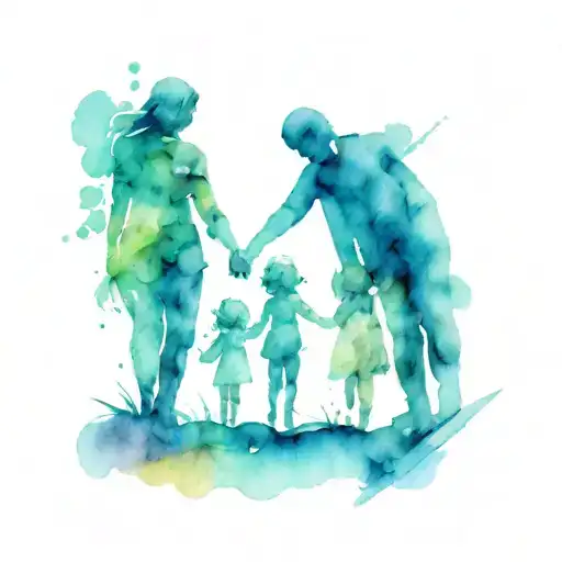 family holding hands tattoo design idea
