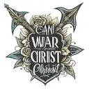 Create a tattoo with the phrase I can do all things through Christ who strengthens me in English with the lyrics of wod of war with an arrow tattoo design idea