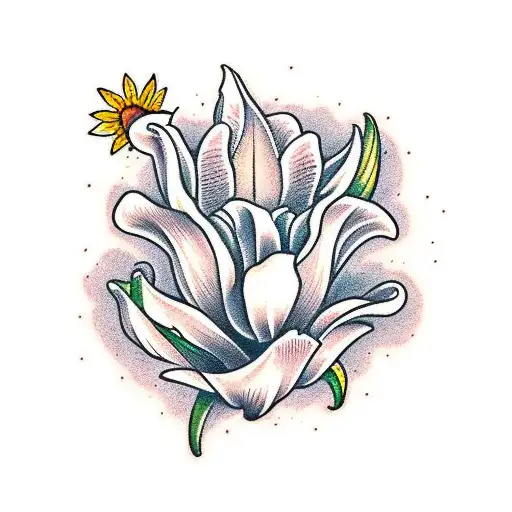 ramo de tulipan, girasol y orquidea tattoo design idea