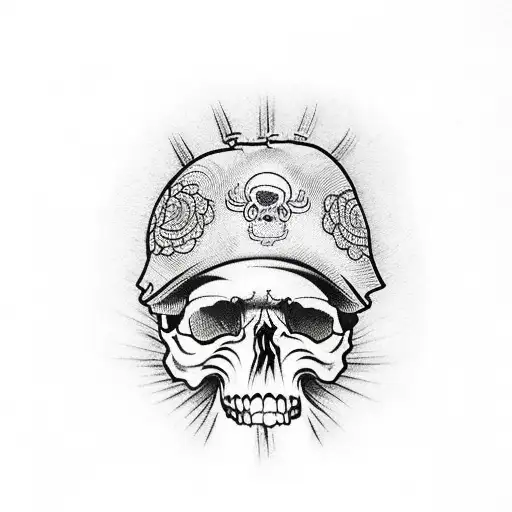 skull with cap tattoo design idea