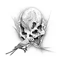 half rotten bird skeleton tattoo design idea