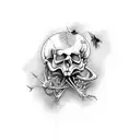 half rotten bird skeleton tattoo design idea