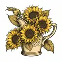 milk jug with 4 sunflowers inside in a stamp tattoo design idea