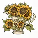 milk jug with 4 sunflowers inside in a stamp tattoo design idea