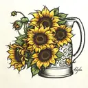 milk jug with 4 sunflowers inside in a stamp tattoo design idea