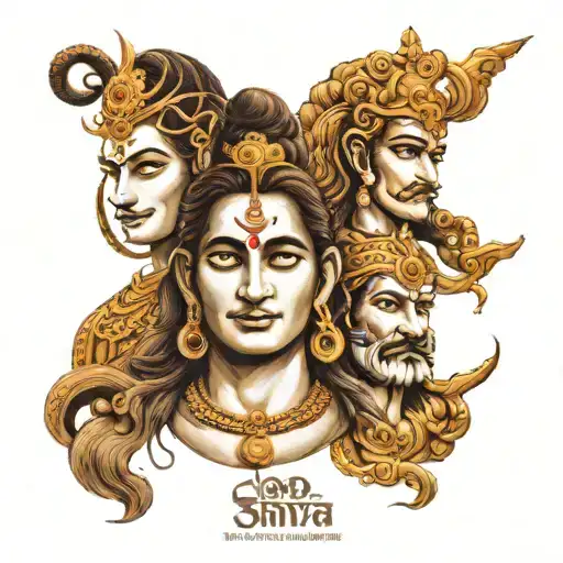 Lord shiva and Lord vishnu mahesh three faces tattoo design idea