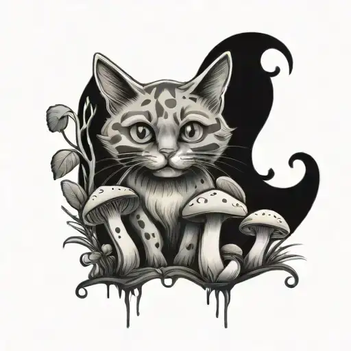 RedCrazyCat with mushrooms  tattoo design idea