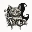 RedCrazyCat with mushrooms  tattoo design idea