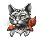 RedCrazyCat with mushrooms  tattoo design idea