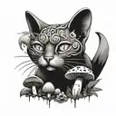 RedCrazyCat with mushrooms  tattoo design idea