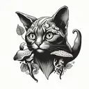 RedCrazyCat with mushrooms  tattoo design idea