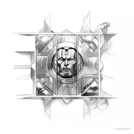 Thor, captain America, iron man, and hulk in queen II album cover configuration tattoo design idea