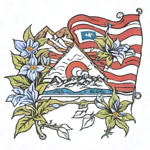 Colorado columbine mountains flag intertwined tattoo design idea