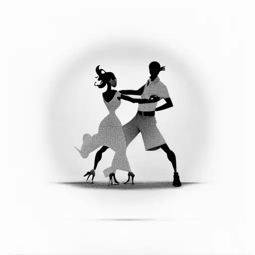A silhouette of a couple dancing to the rhythm of music tattoo design idea