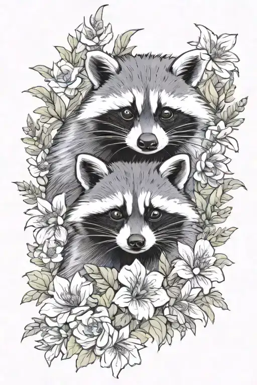 The template you want is a beautiful scene with raccoons and alstroemerias. Here is a description tattoo design idea