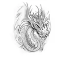 Design a dotwork tattoo showcasing a tribal dragon with Maori influences tattoo design idea
