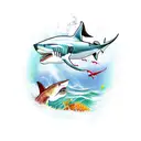 Shark with ocean theme using the Bible verse second Timothy one seven tattoo design idea