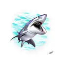 Shark with ocean theme using the Bible verse second Timothy one seven tattoo design idea