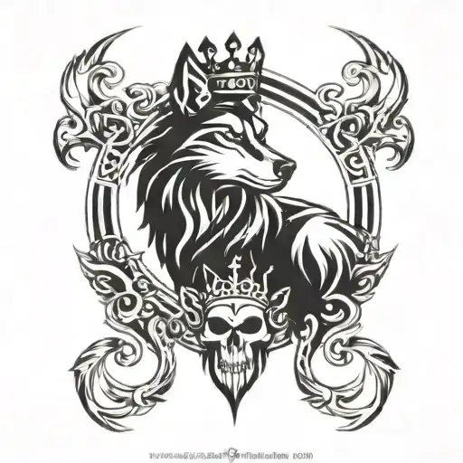 Wolf with Crown aries skull tattoo design idea