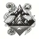 A mountain range made out of playing cards with a real estate symbol on top tattoo design idea