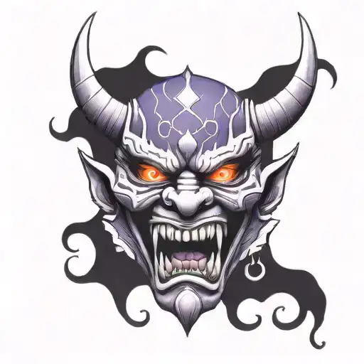 Grand Oni mask with purple accents inside a diamond outline  tattoo design idea