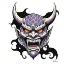 Grand Oni mask with purple accents inside a diamond outline  tattoo design idea