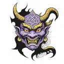 Grand Oni mask with purple accents inside a diamond outline  tattoo design idea