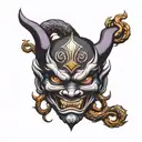 Grand Oni mask with purple accents inside a diamond outline  tattoo design idea