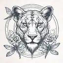 lioness, dragonfly, and moon tattoo design idea