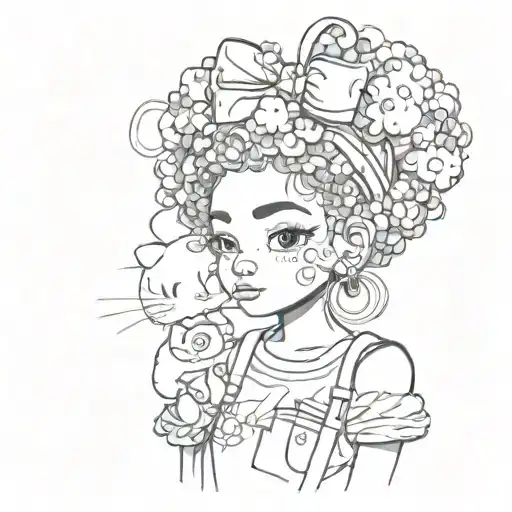 hello kitty with afro puffs tattoo design idea