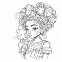 hello kitty with afro puffs tattoo design idea