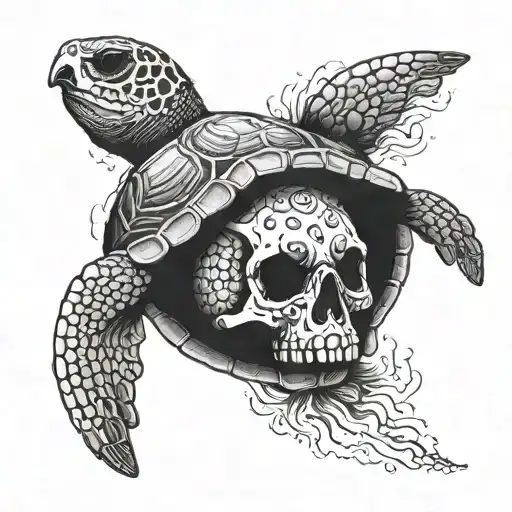 Skull sea turtle swimming gracefully tattoo design idea